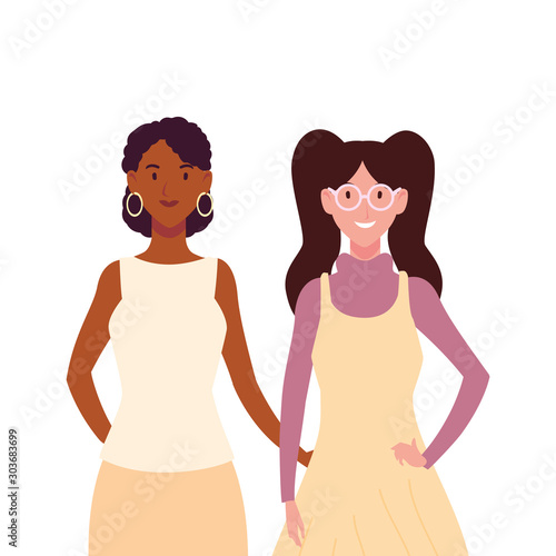 women with different poses on white background