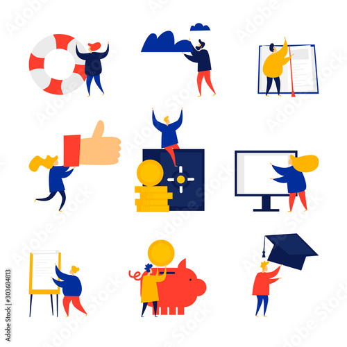 Business people, analysis, investment, self-education, science, intelligence. Flat style vector illustration. © Andrei