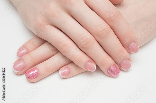 woman nails pink french art