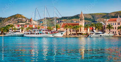 Stunning summer cityscape of Trogir town. Impressive morning seascape of Adriatic sea. Beautiful world of Mediterranean countries. Traveling concept background. photo