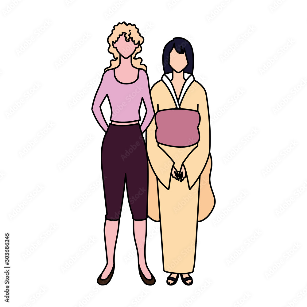 women faceless standing with different poses women faceless standing with different poses