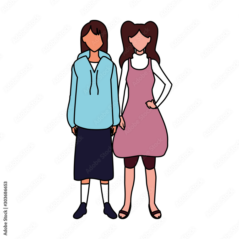 women faceless standing with different poses women faceless standing with different poses