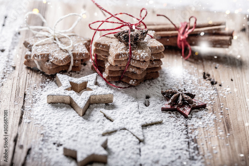 christmas decoration on wooden background photo