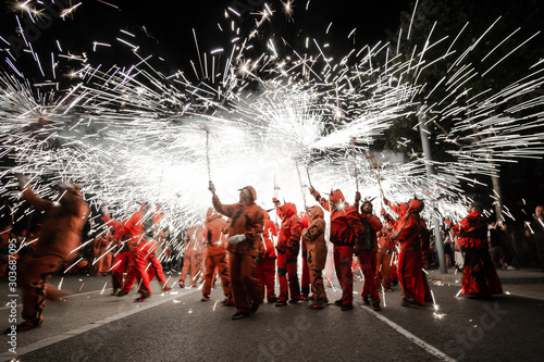 Fireworks called correfocs, a traditional performance of catalan culture
