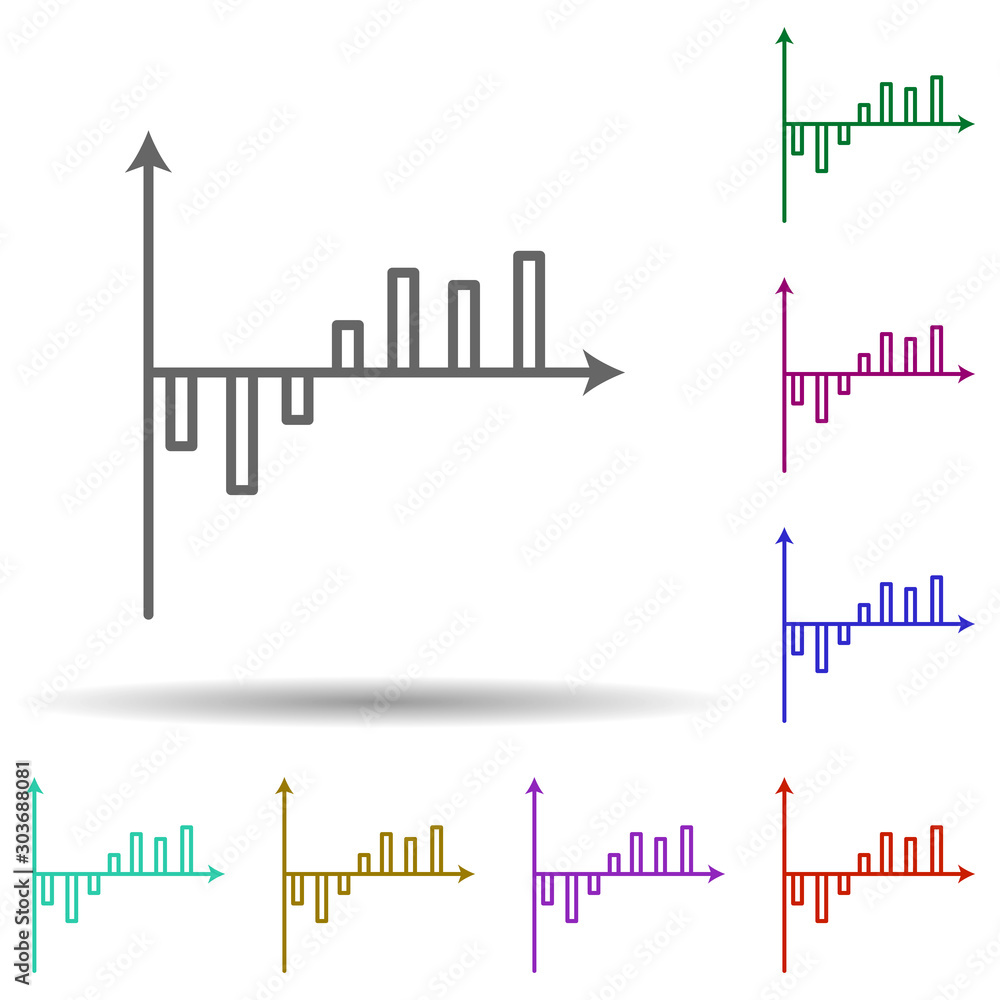 Column chart line multi color icon. Simple thin line, outline vector of chart and diagram icons for ui and ux, website or mobile application