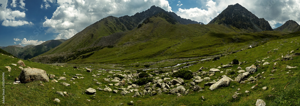 landscape mountains, Tien Shan ridges, Kyrgyzstan - obrazy, fototapety, plakaty 