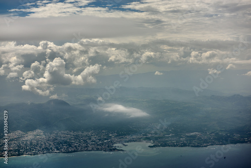 Aerial view of Mount Isabel de Torres with Septentrional and Central Cordillera and Puerto Plata Dominican Republic