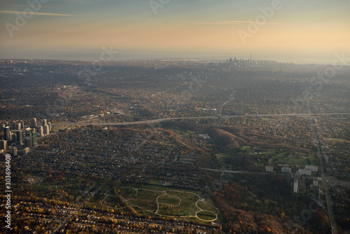 Earl Bales Park north of Highway 401 between Yonge and Bathurst streets with downtown Toronto city skyline photo