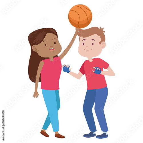 young couple characters playing basketball © Jemastock