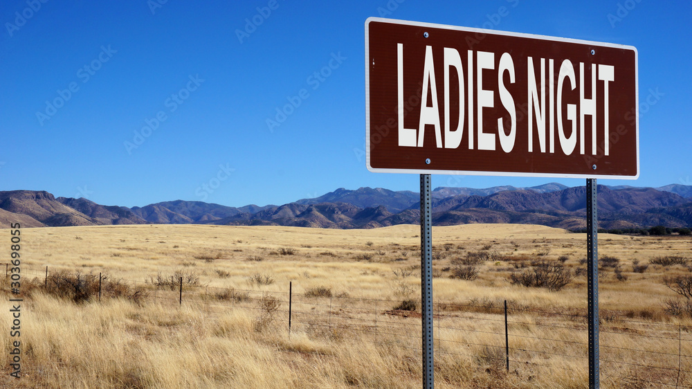 Ladies night word on road sign