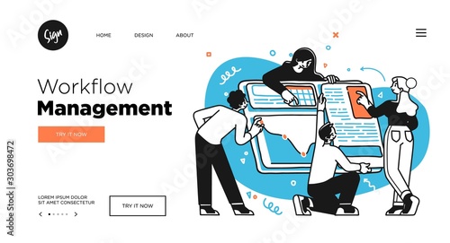Workflow management business concept. Web page template. Outline vector Style