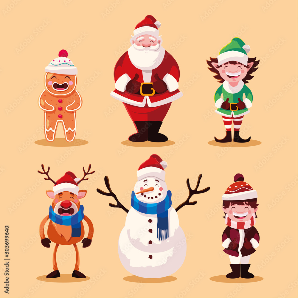 set of icons christmas with santa claus and animals set of icons christmas with santa claus and animals