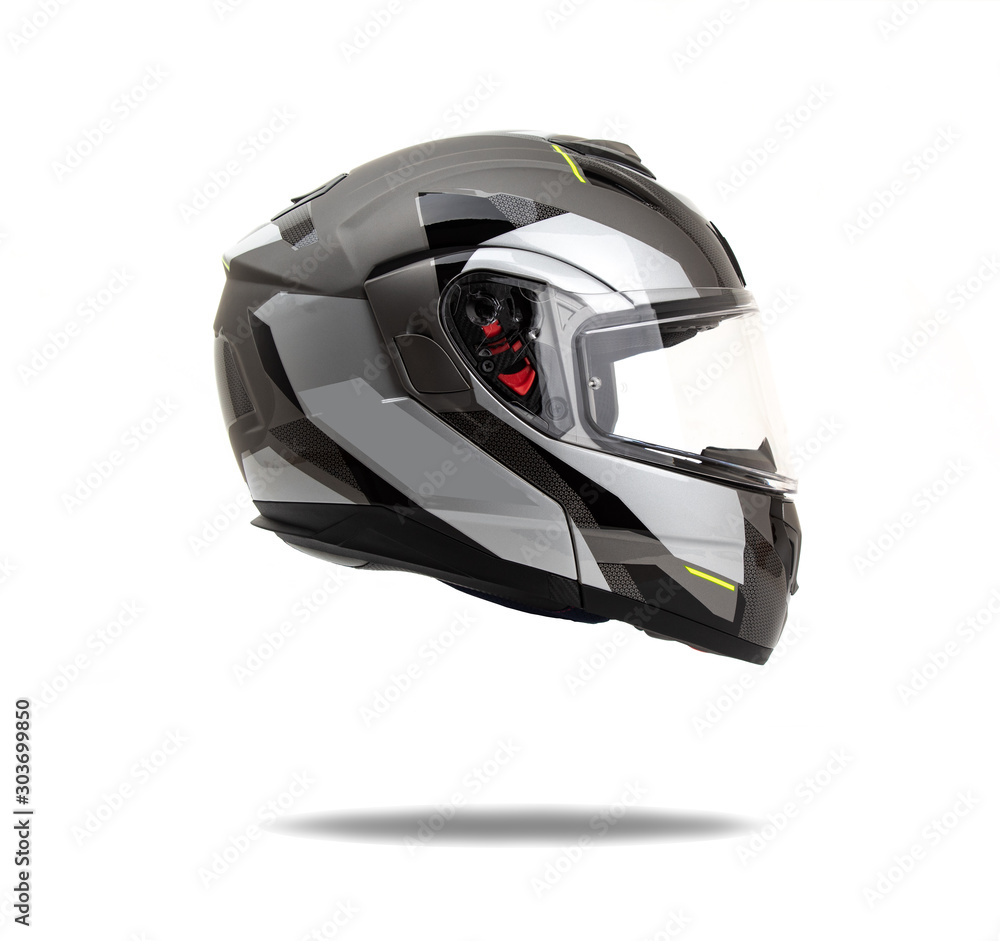Fotografie Gray sport helmet isolated on white background.