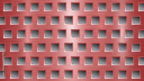 Abstract metal background with square holes in red and gray colors © Aleksei Solovev
