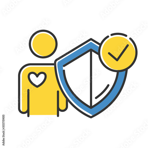 Life insurance color icon. Investment in personal healthcare. Protection, secure living. Paying for safety. Social coverage. Safeguard, immunity. Health aid. Isolated vector illustration