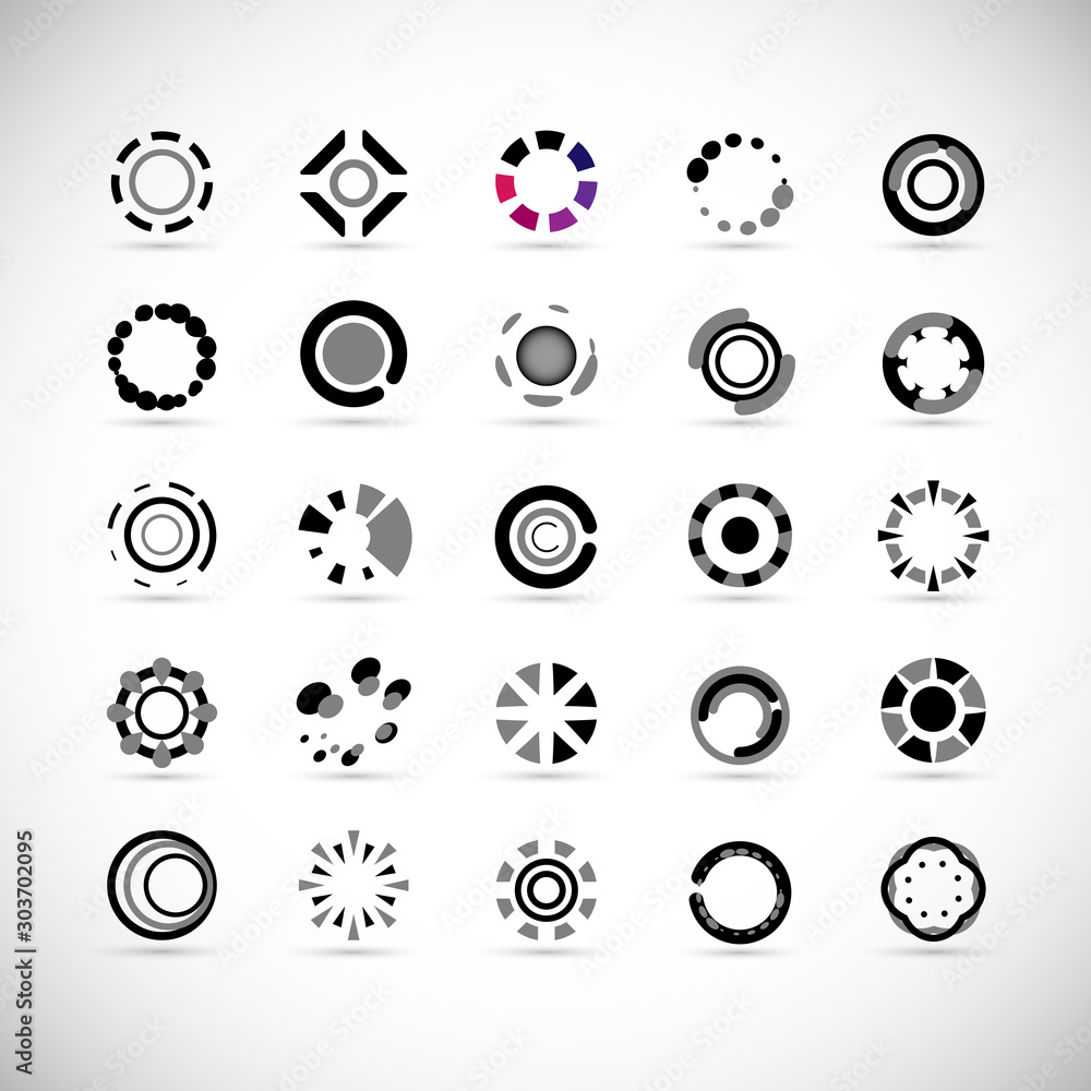 Abstract Circle Icon Set. Vector Isolated On Gray. Abstract Circle For Company Symbol, Dot Logo, Technology Icon And Element Design.Creative Circle Icons For Dot And Tech Logo. Abstract Round Template - obrazy, fototapety, plakaty 