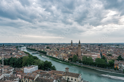View from Castel Pietro of Verona City skyline with Adige river and Sant'Anastasia church