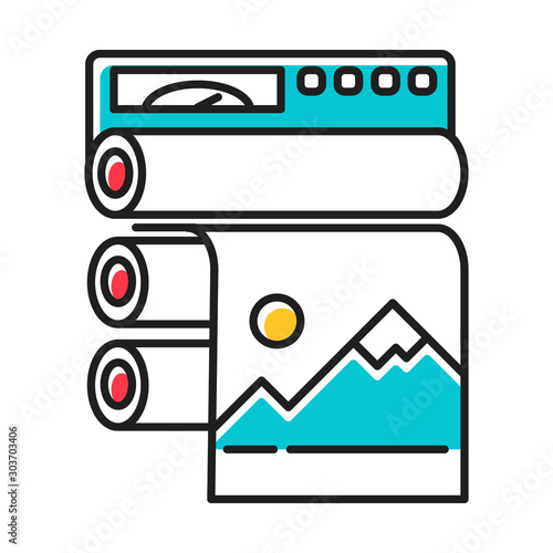 Publishing industry color icon. Professional printing equipment. Industrial paper press. Technical machinery to produce polygraphy. Automated production process. Isolated vector illustration