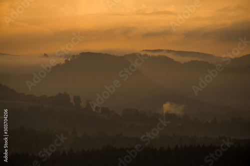golden dawn in the mountains of the czech republic