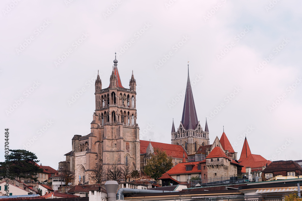 View of the Lausanne Cathedral or The Cathedral of Notre Dame of Lausanne, Switzerland