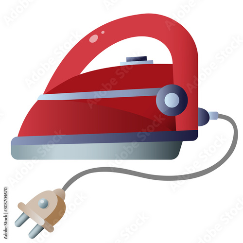 Color image of red iron on white background. Electrical goods and household equipment. Vector illustration.