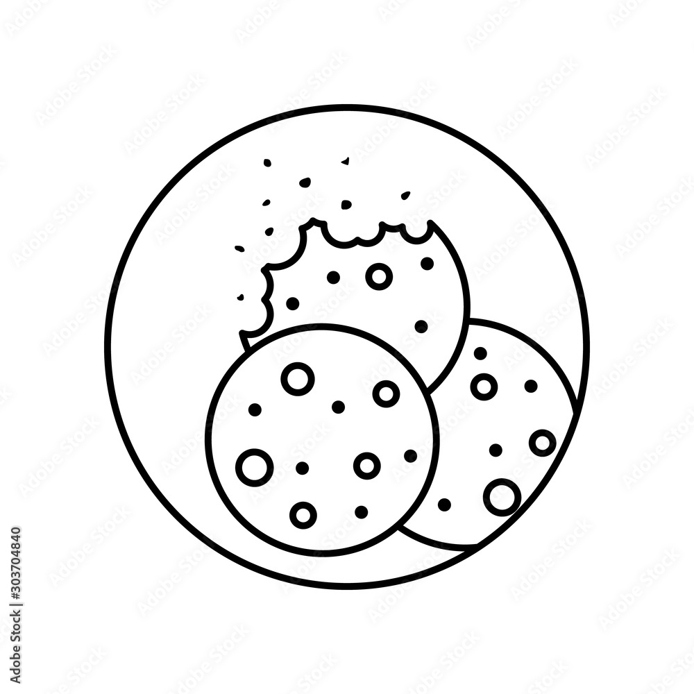 Biscuit crumbs cook in circle icon. Simple line, outline vector of bakery icons for ui and ux, website or mobile application Biscuit crumbs cook in circle icon. Simple line, outline vector of bakery icons for ui and ux, website or mobile application