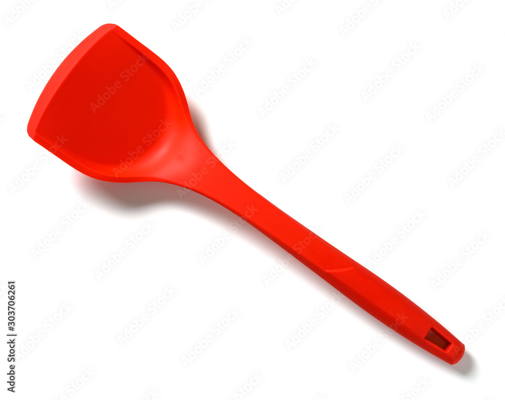 top view silicon spatula on white background top view silicon spatula on white background