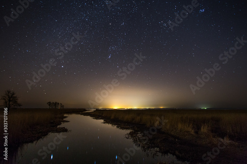 Night landscape and the starry sky