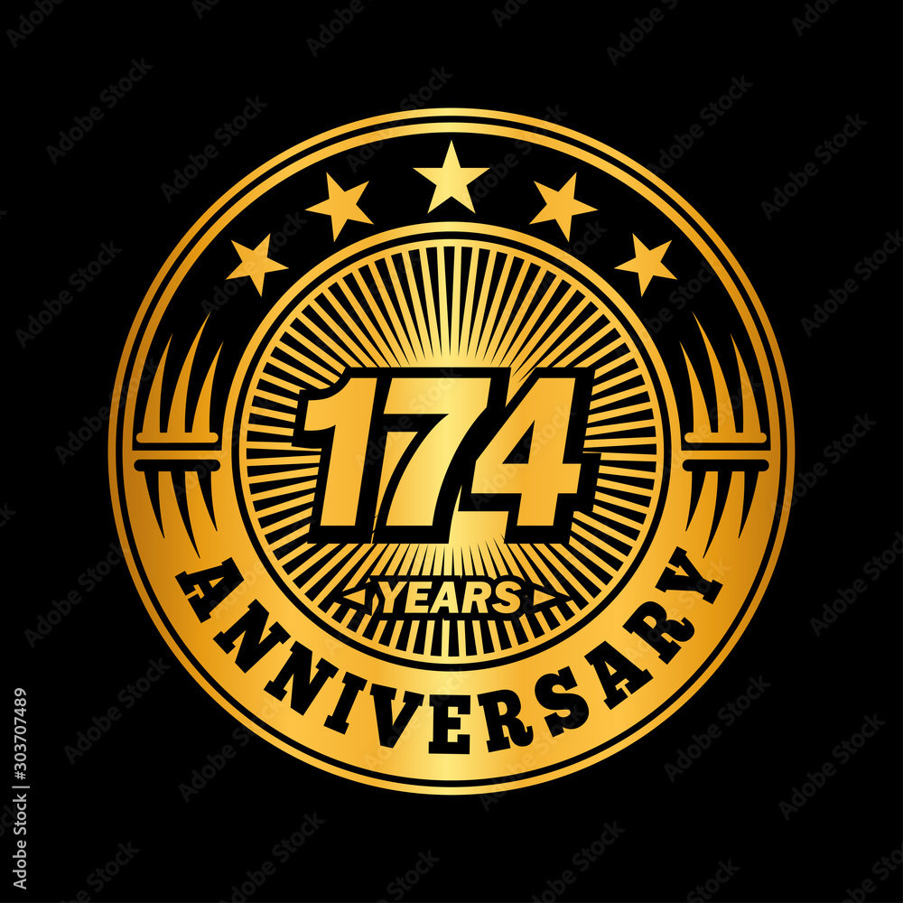 174 years anniversary celebration logo design. Vector and illustration.