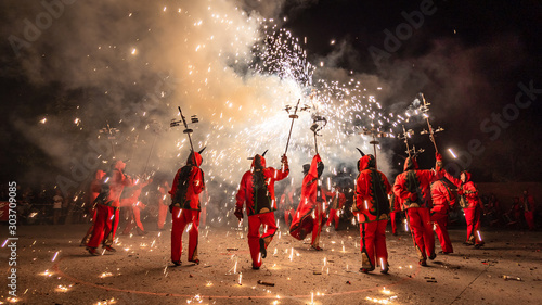 Fireworks called correfocs, a traditional performance of catalan culture
