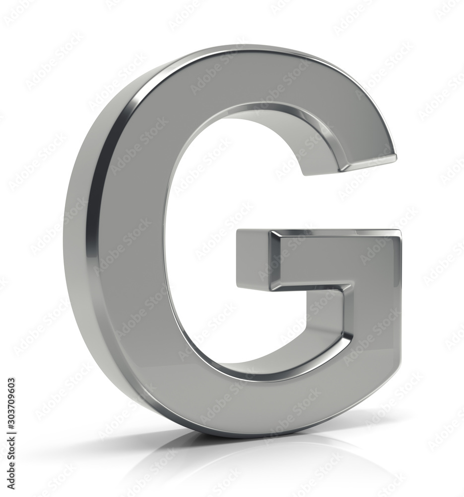 G letter 3d render. Silver letter G isolated on white background. G letter 3d render. Silver letter G isolated on white background.
