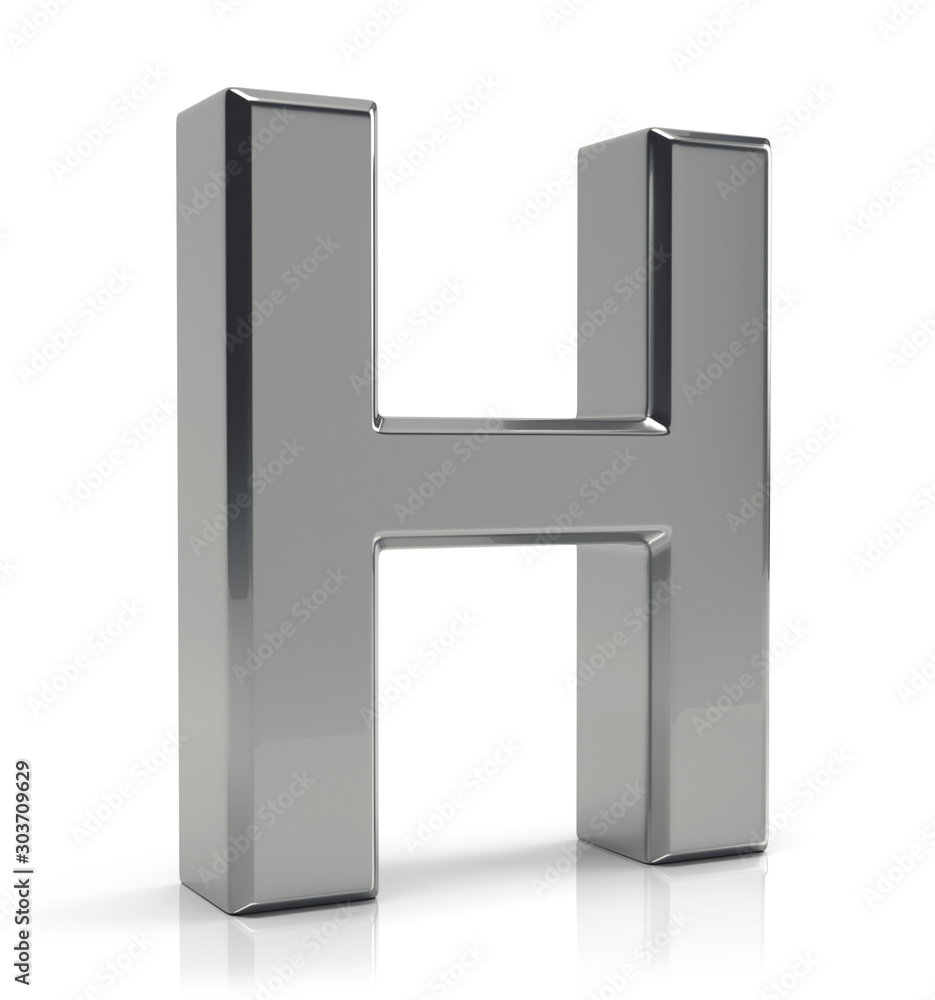 H letter 3d render. Silver letter H isolated on white background. H letter 3d render. Silver letter H isolated on white background.