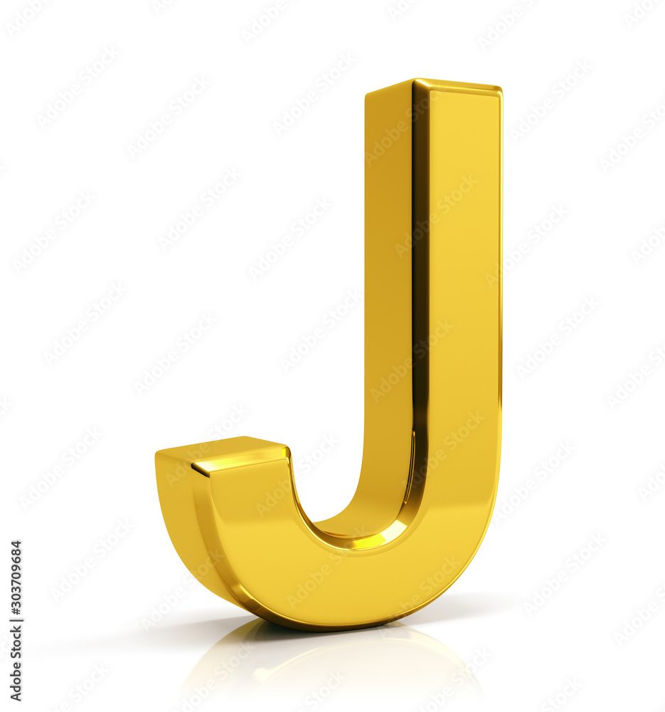 J letter 3d render. Golden letter J isolated on white background. J letter 3d render. Golden letter J isolated on white background.
