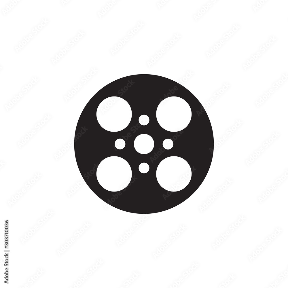 flat black glyph film reel icon. Logo element illustration. film reel design. vector eps 10 . film reel concept. Can be used in web and mobile .