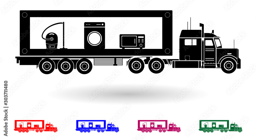 Detailed multi color home electronics transporting truck illustration