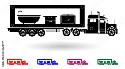 Detailed multi color bathroom furniture transporting truck illustration