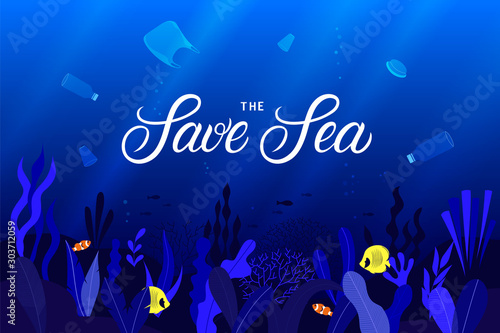 Plastic pollution of the ocean concept.