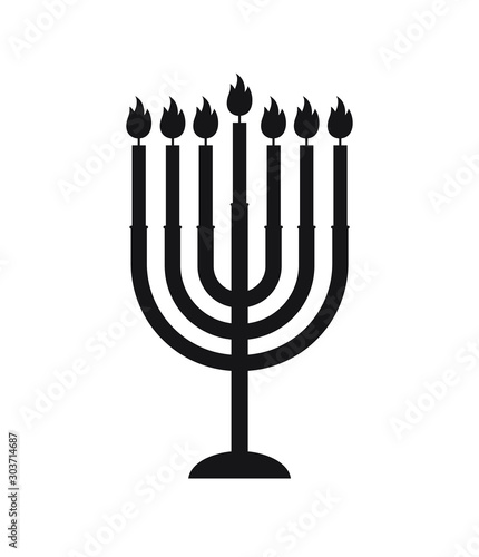 Vector flat black Hanukah candles silhouette icon isolated on white background