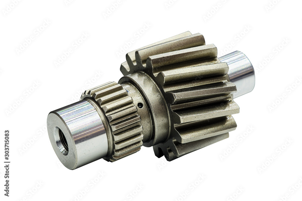 Industrial small gear cog part, a cog made of steel for use on machinery or vehicles, isolated on white background Industrial small gear cog part, a cog made of steel for use on machinery or vehicles, isolated on white background