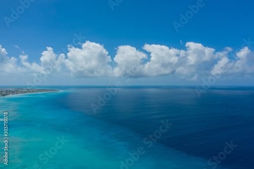 Fototapeta Naklejka Na Ścianę i Meble -  Aerial view of a cloud formation over the ocean in Caribbean