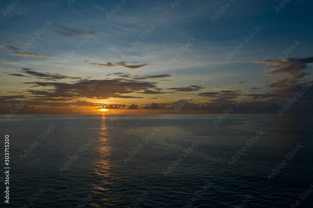 Aerial view of a sunset over the ocean at Grand Turk
