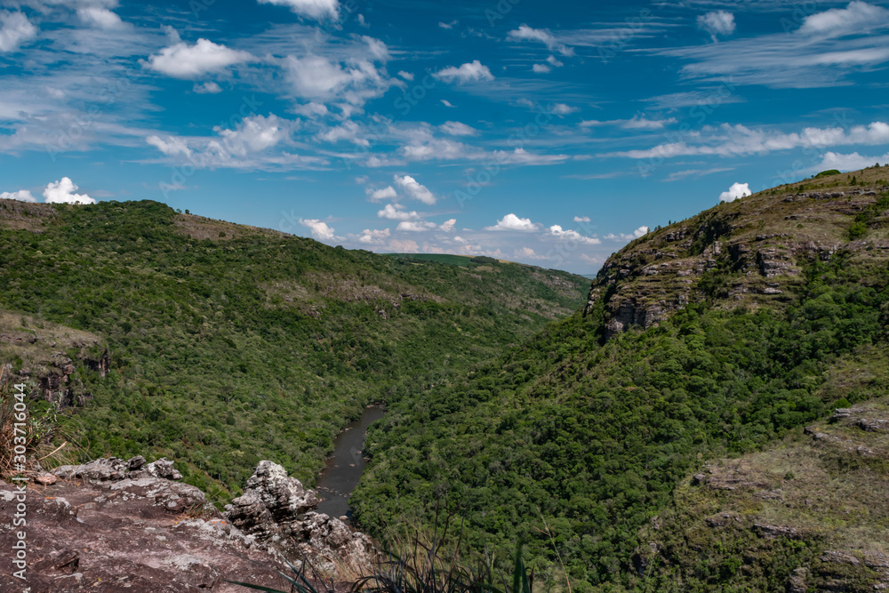Amazing landscape with a dramatic sky at Guartela Canyon; Guartela state Park;  City of Tibagi, Parana, Brazil