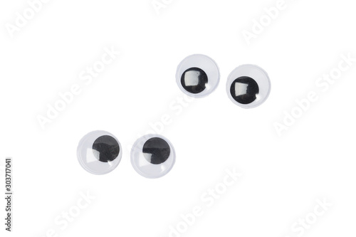 Four eyes of googly eyes sticker - isolated white background photo