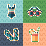 Beach vacation sticker flat icon set.