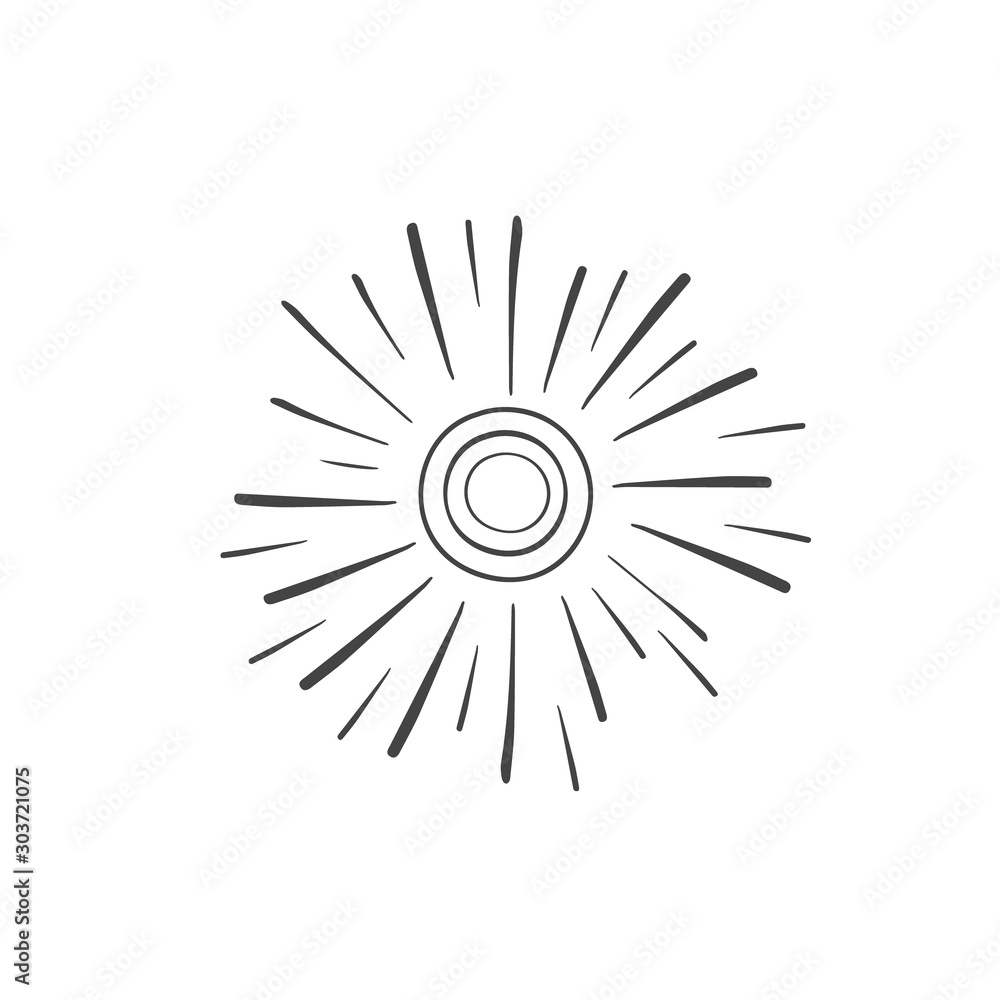 Vector illustration of the sun. Doodle style sun drawing. Linear illustration