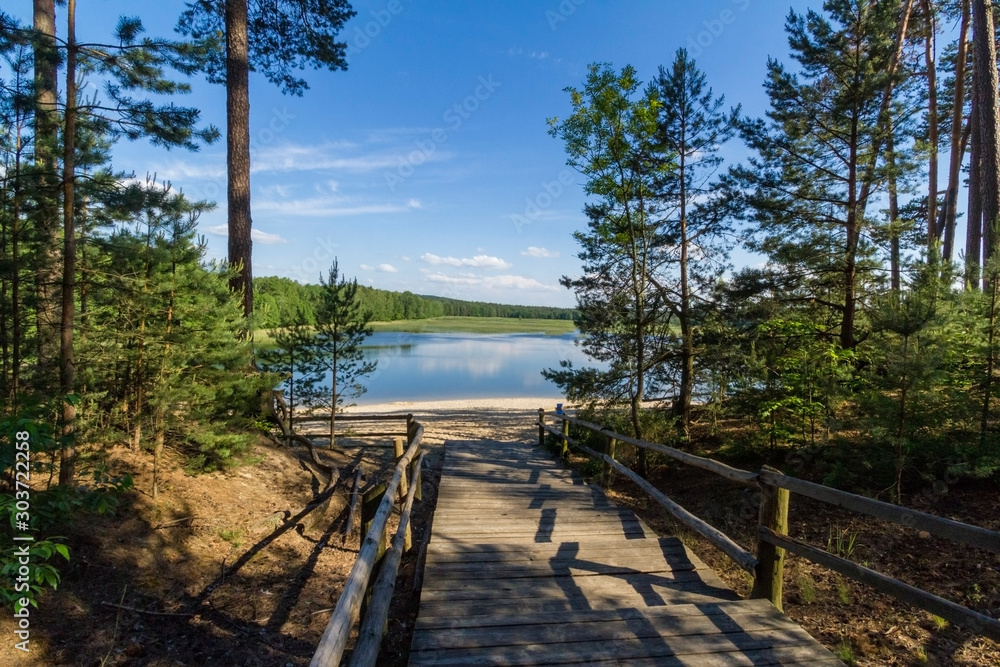 Echo artificial lake pond in Zwierzyniec, Roztocze National Park, Poland.