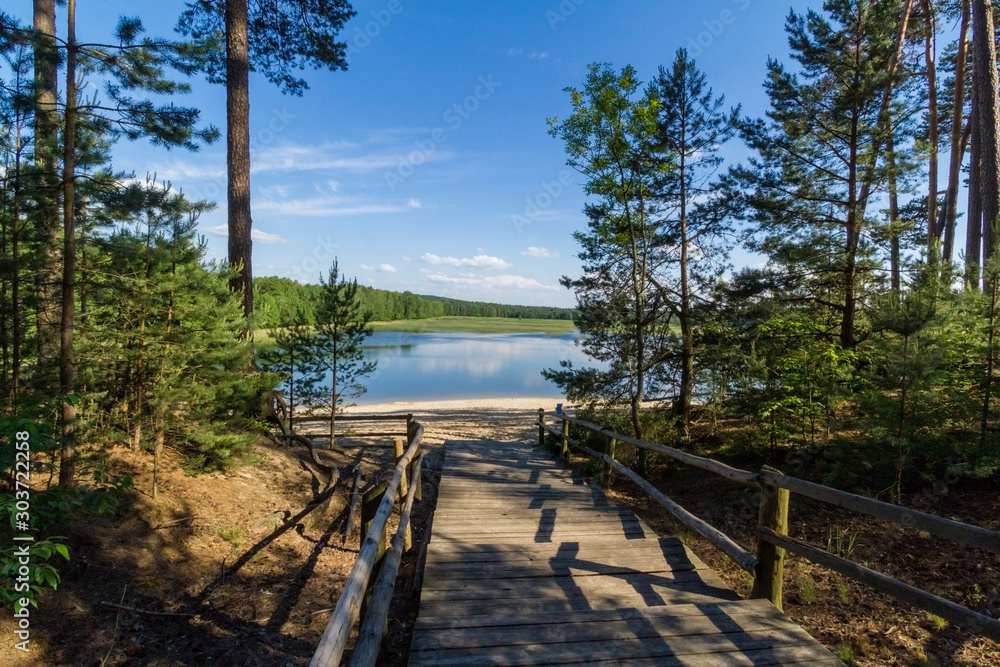 Fototapeta premium Echo artificial lake pond in Zwierzyniec, Roztocze National Park, Poland.