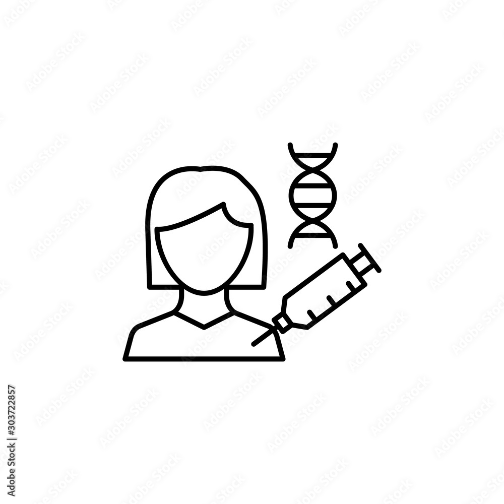 Fototapeta premium DNA, woman, injection icon. Simple line, outline vector of gene modification icons for ui and ux, website or mobile application
