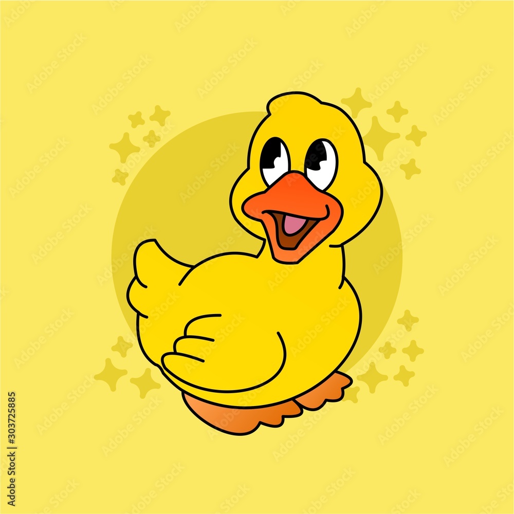 Illustration of Duck Cartoon, Cute Funny Character with Yellow Color, Flat Design Illustration of Duck Cartoon, Cute Funny Character with Yellow Color, Flat Design