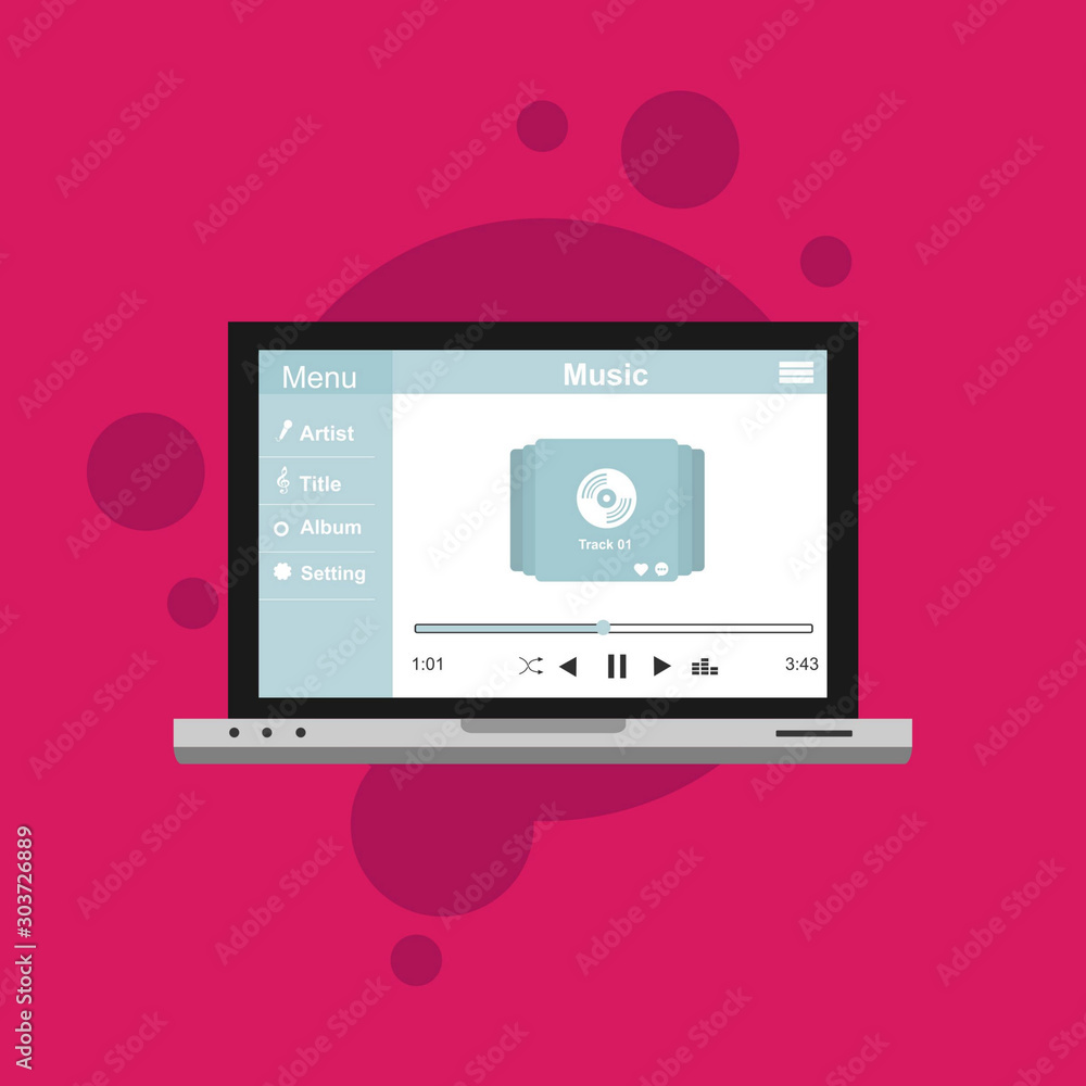 Music design interface design concept isolated on colored background. Media illustration Music design interface design concept isolated on colored background. Media illustration